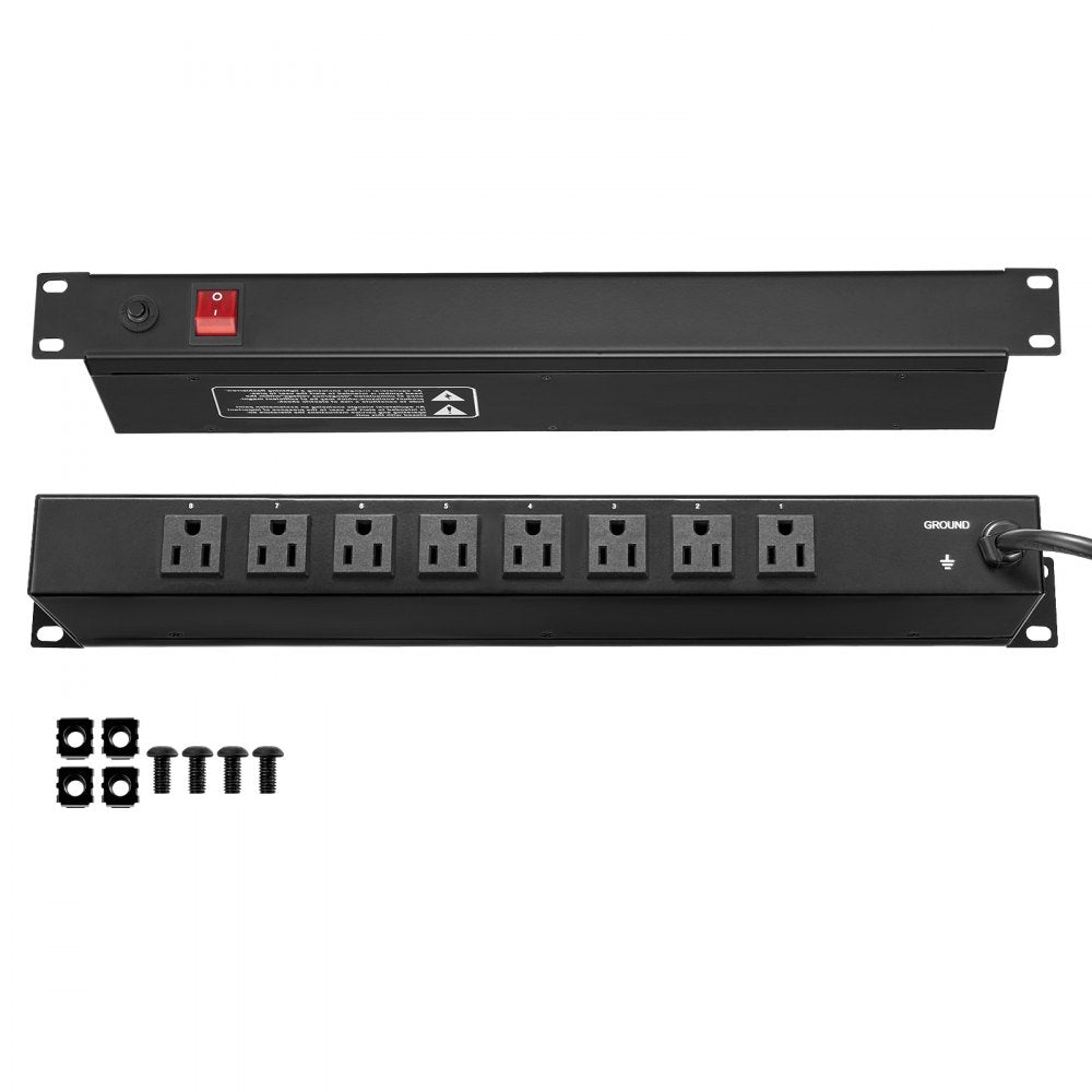 BAYU-PJ08 - 1U Rack Mount Power Strip with 8 Outlets & Surge Protection