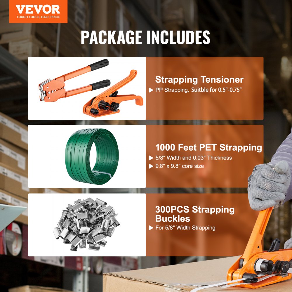 P19 - Durable 1000ft PET Strapping Kit with Tensioner & Sealer Tools