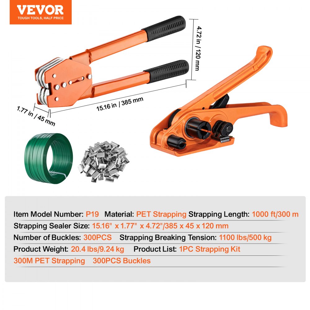 P19 - Durable 1000ft PET Strapping Kit with Tensioner & Sealer Tools