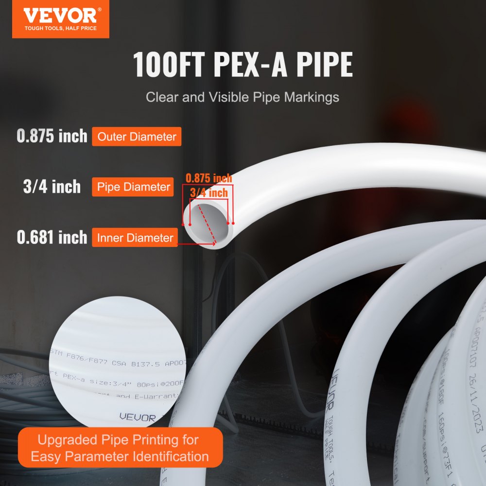 P128-13-100W - 3/4 Inch Flexible PEX Pipe, 100 Feet for Plumbing Use