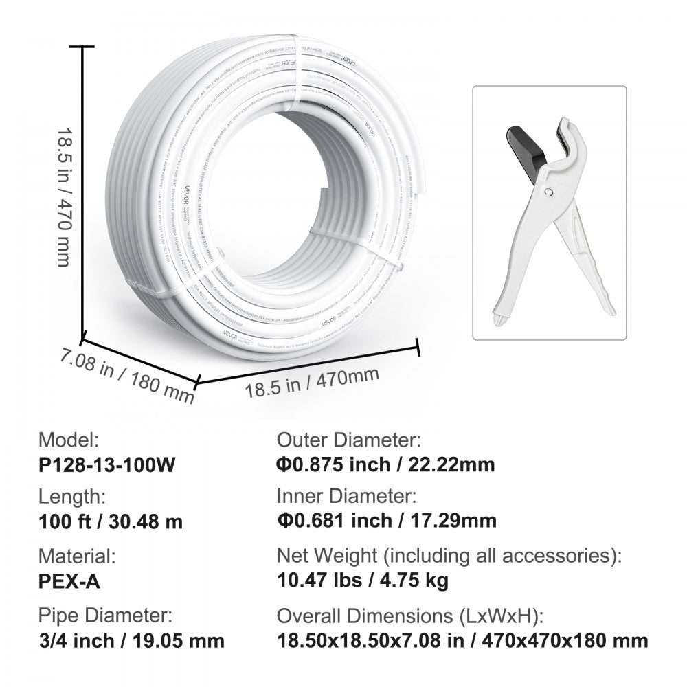 P128-13-100W - 3/4 Inch Flexible PEX Pipe, 100 Feet for Plumbing Use