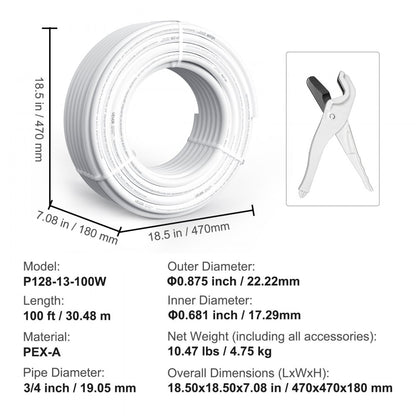 P128-13-100W - 3/4 Inch Flexible PEX Pipe, 100 Feet for Plumbing Use