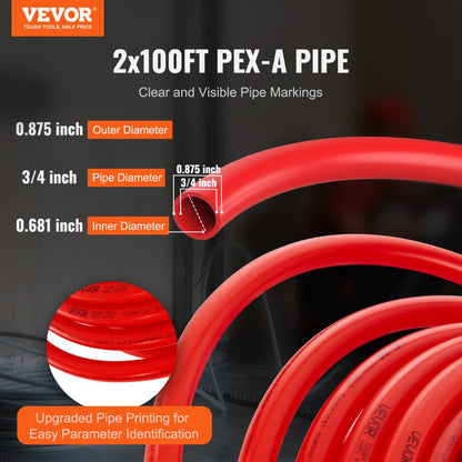 P128-13-100RB - 3/4" PEX Pipe, 200 ft Durable & Flexible Tubing