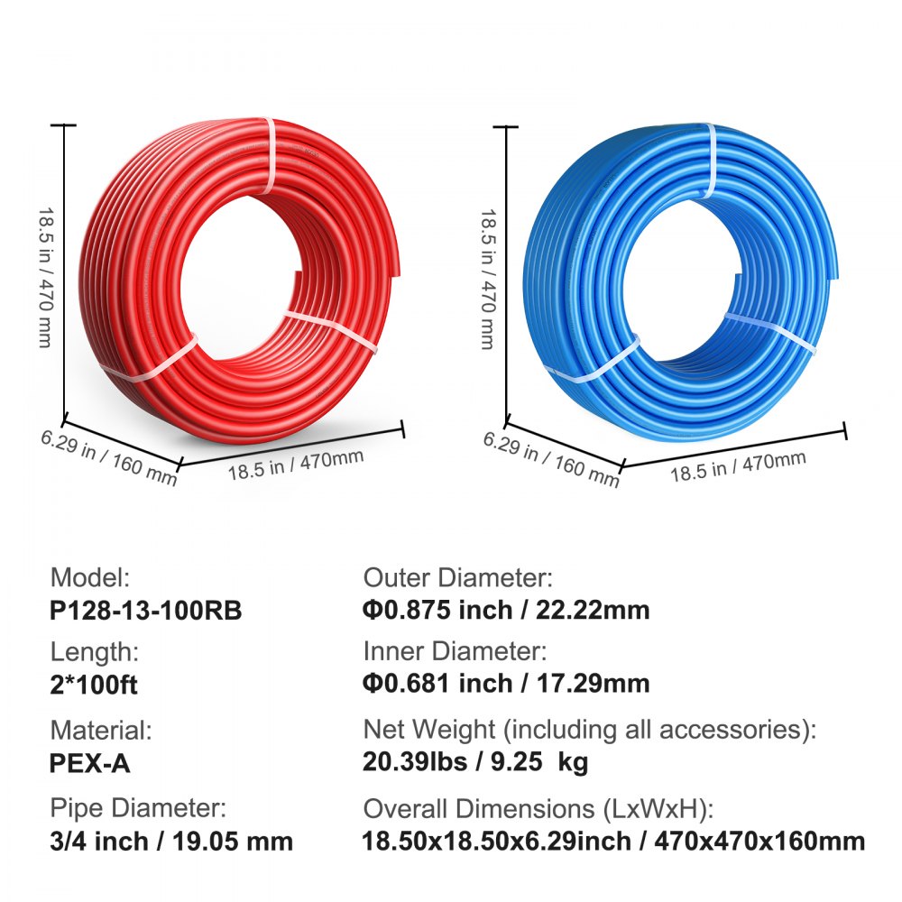 P128-13-100RB - 3/4" PEX Pipe, 200 ft Durable & Flexible Tubing