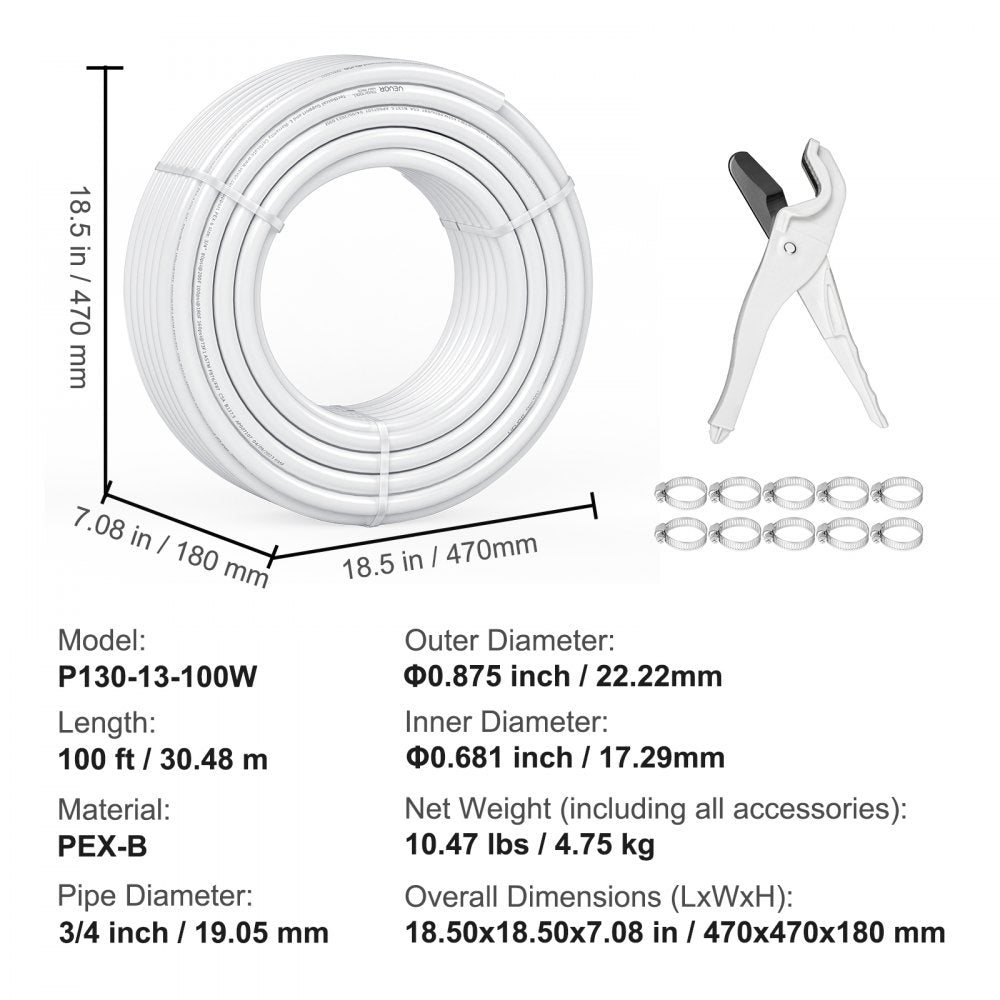 P130-13-100W - 3/4" x 100ft Flexible PEX Pipe for Plumbing