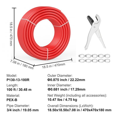 P130-13-100R - 100ft Flexible 3/4" PEX Pipe for Plumbing Solutions