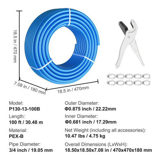 P130-13-100B - Flexible 3/4" PEX Pipe, 100ft for Hot/Cold Water
