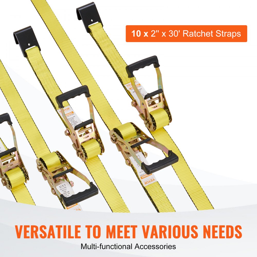 XMFS-10 Heavy-Duty 2" x 30' Ratchet Tie Down Straps - 10,000 lbs Capacity