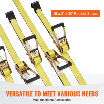 XMFS-10 Heavy-Duty 2" x 30' Ratchet Tie Down Straps - 10,000 lbs Capacity