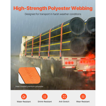 LC-FTO43010 - 4"x30' High-Strength Polyester Winch Straps with Flat Hooks, 10 Pack