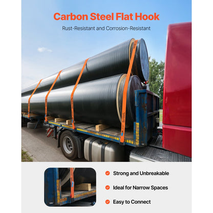 LC-FTO43010 - 4"x30' High-Strength Polyester Winch Straps with Flat Hooks, 10 Pack