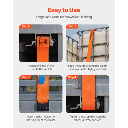 LC-FTO43010 - 4"x30' High-Strength Polyester Winch Straps with Flat Hooks, 10 Pack