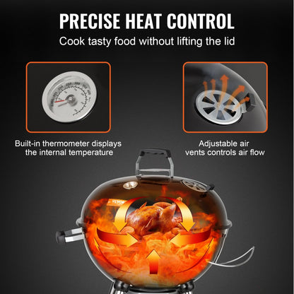 KY22022C - Durable 22" Charcoal Kettle Grill for Perfect BBQs