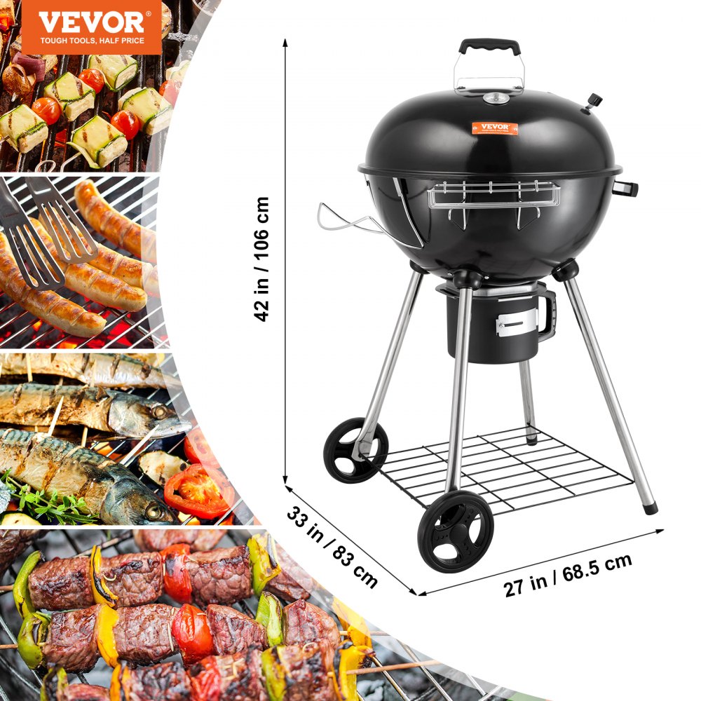 KY22022C - Durable 22" Charcoal Kettle Grill for Perfect BBQs