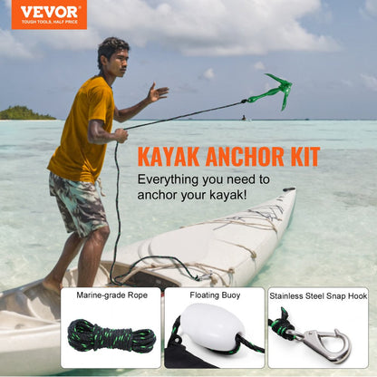 PHT-3.5LB - 3.5 lb Lightweight Kayak Anchor Kit with 26.2 ft Rope
