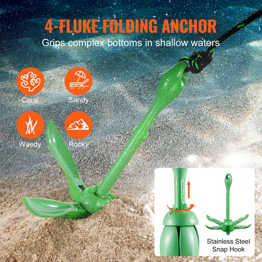 PHT-3.5LB - 3.5 lb Lightweight Kayak Anchor Kit with 26.2 ft Rope