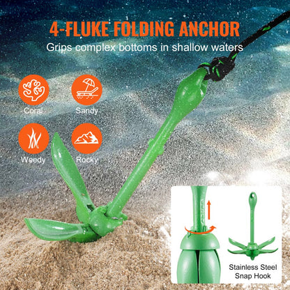 PHT-3.5LB - 3.5 lb Lightweight Kayak Anchor Kit with 26.2 ft Rope