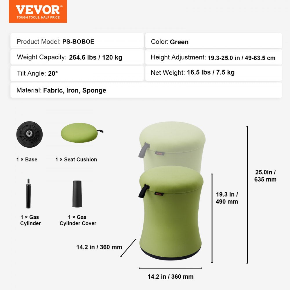 PS-BOBOE - Height Adjustable Wobble Chair, 19.3-25", 360° Rotation