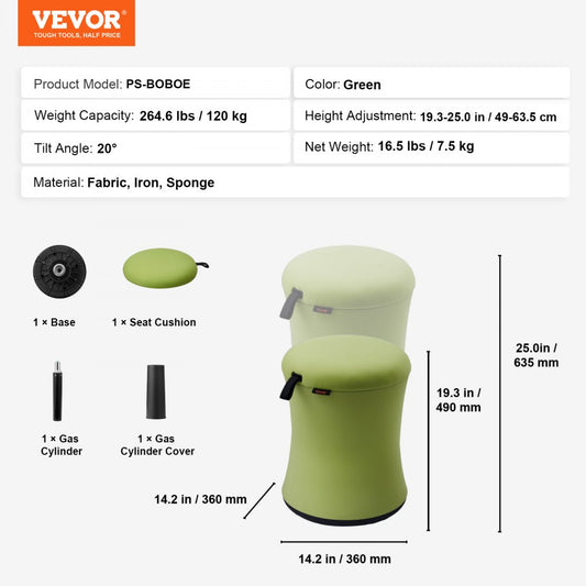 PS-BOBOE - Height Adjustable Wobble Chair, 19.3-25", 360° Rotation