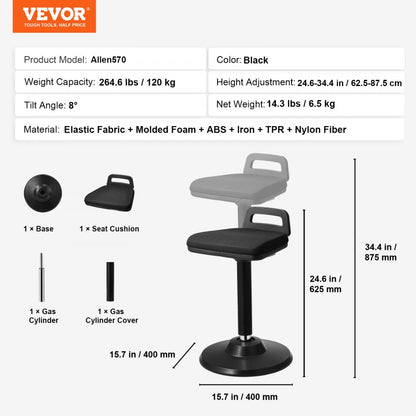 Allen570 - Height-Adjustable Active Chair (24.6-34.4") for Improved Posture
