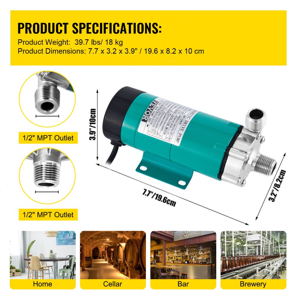 VV-BBP-10 - Compact Stainless Steel Magnetic Beer Brewing Pump for Efficient Transfers