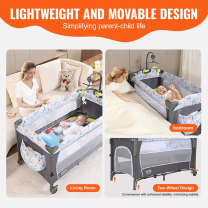 P9070 - Adjustable Height Baby Bassinet with Changing Table & Wheels