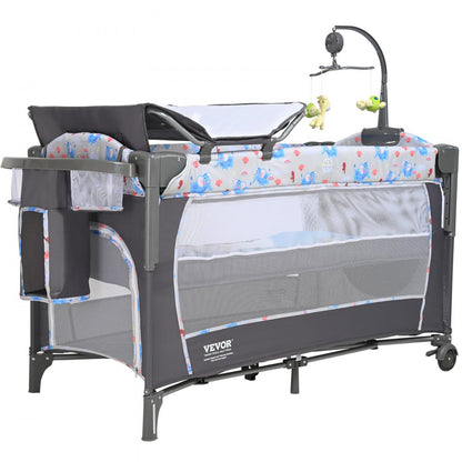 P9070 - Adjustable Height Baby Bassinet with Changing Table & Wheels
