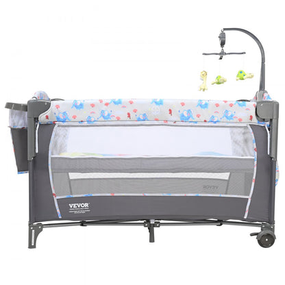 P9070 - Adjustable Height Baby Bassinet with Changing Table & Wheels