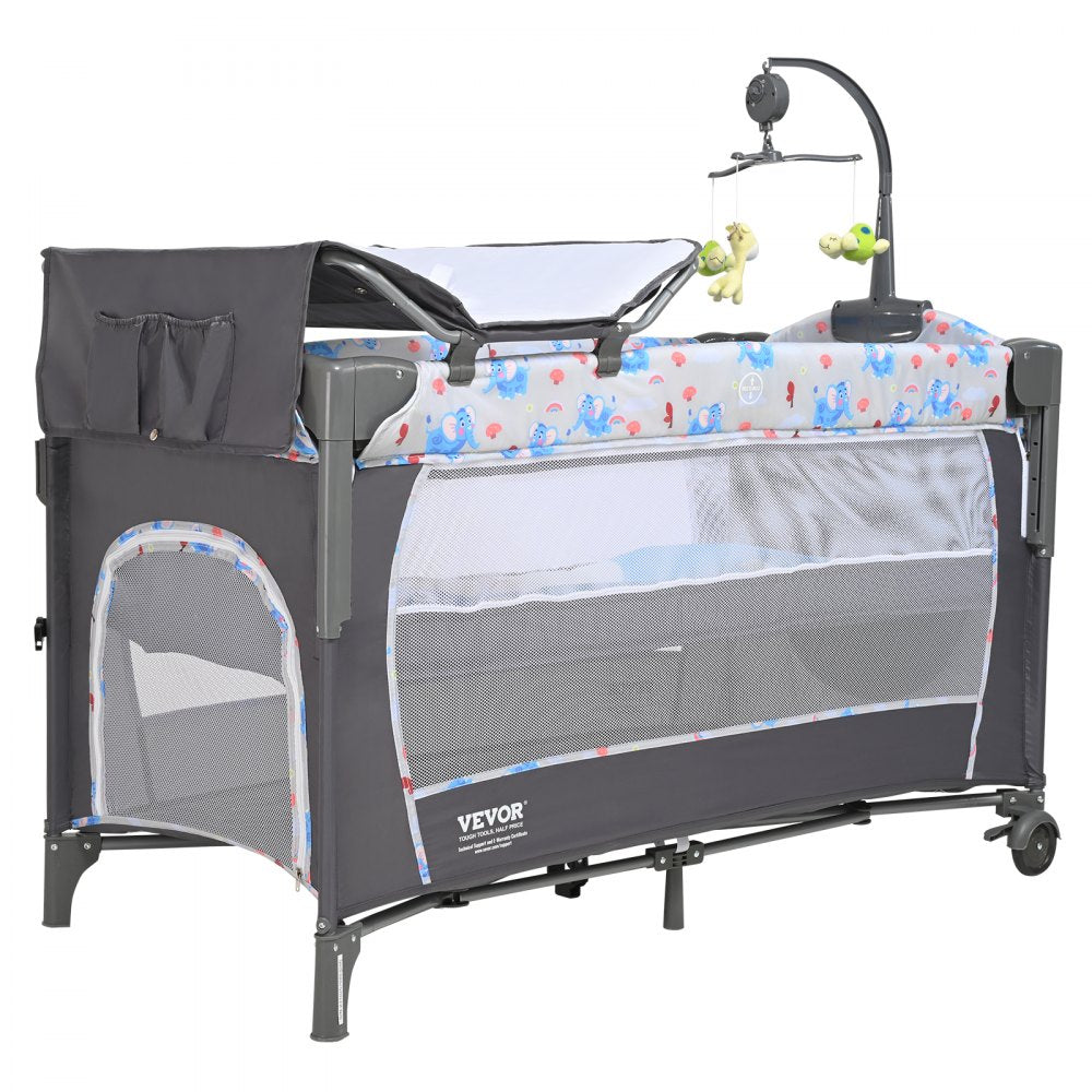 P9070 - Adjustable Height Baby Bassinet with Changing Table & Wheels
