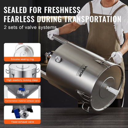 DM-F600 - 16 Gallon 304 Stainless Steel Brewing Kettle with Thermometer