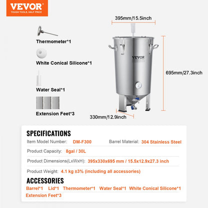 DM-F300 - 8-Gallon VEVOR Stainless Steel Brew Kettle with Secure Seal