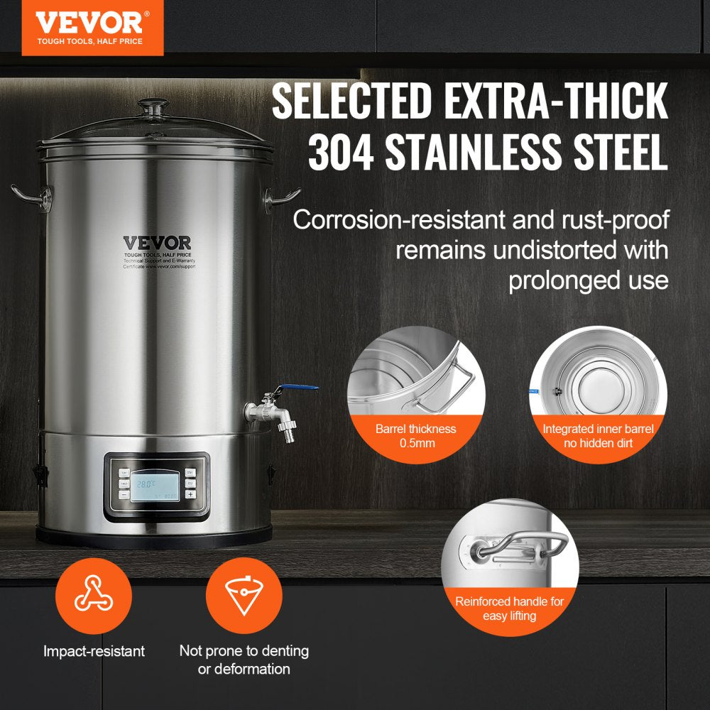 010579611984 - 8-Gallon Stainless Steel Electric Brewing System with Control Panel