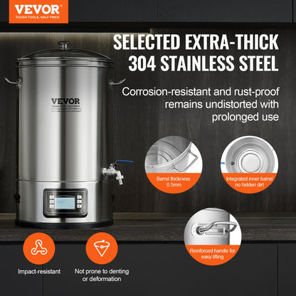 010579611984 - 8-Gallon Stainless Steel Electric Brewing System with Control Panel
