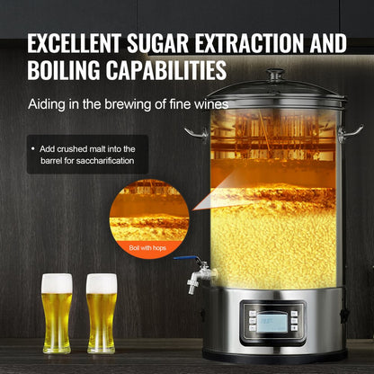 010579611984 - 8-Gallon Stainless Steel Electric Brewing System with Control Panel
