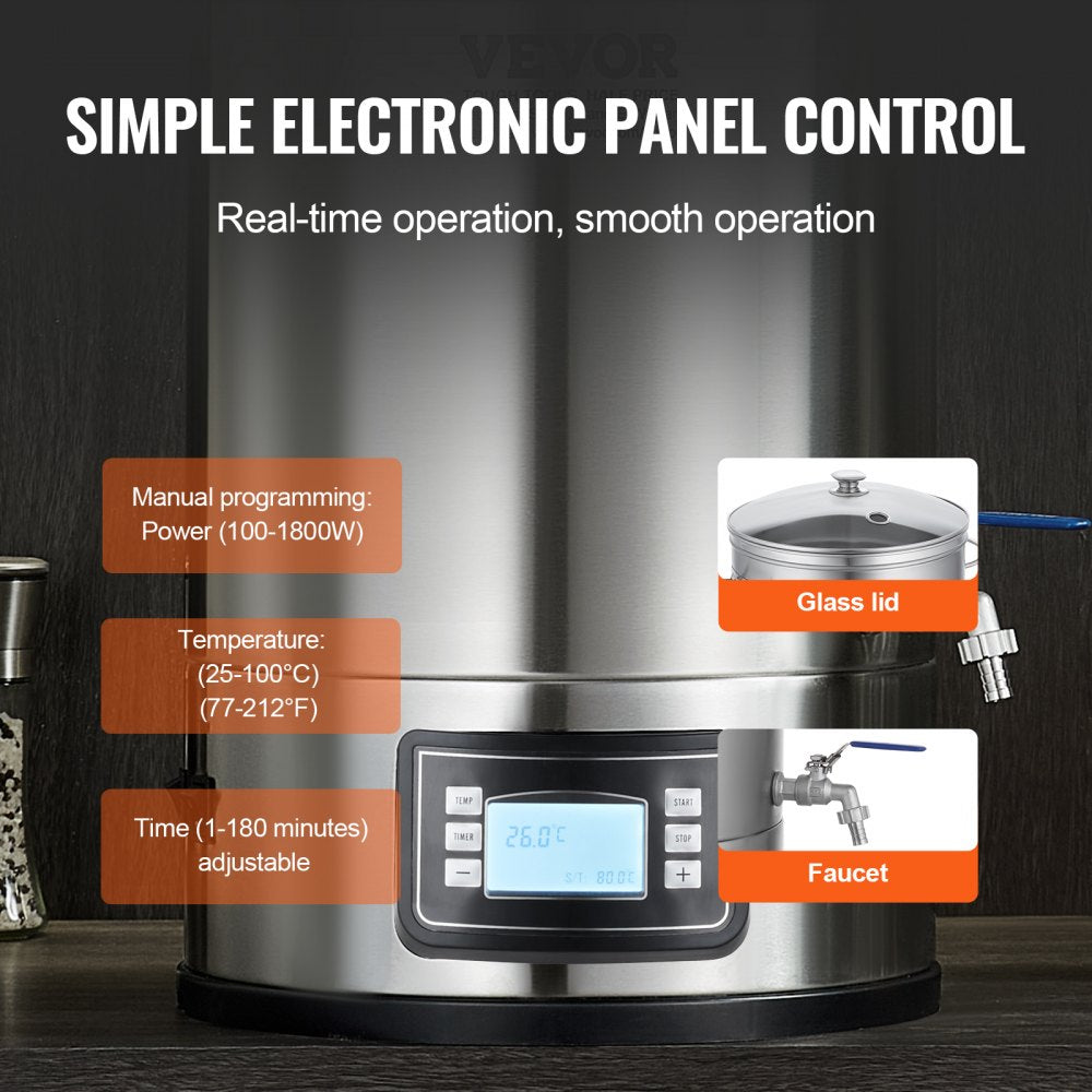 010579611984 - 8-Gallon Stainless Steel Electric Brewing System with Control Panel