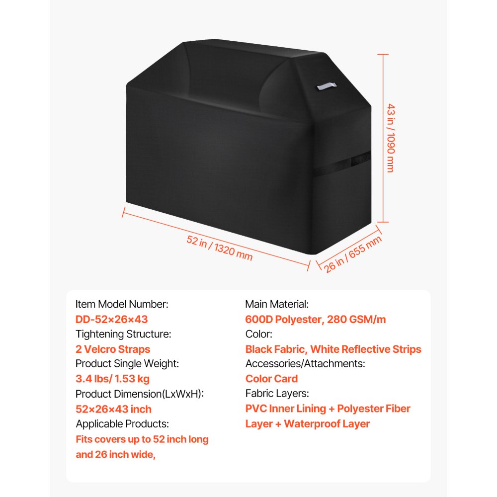 DD-52x26x43 - Durable Waterproof Grill Cover with Easy Fit Design