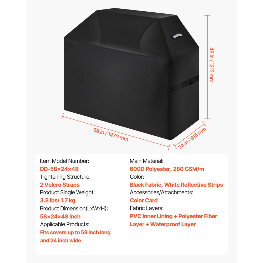 DD-58x24x48 - Durable Waterproof Grill Cover with Windproof Features