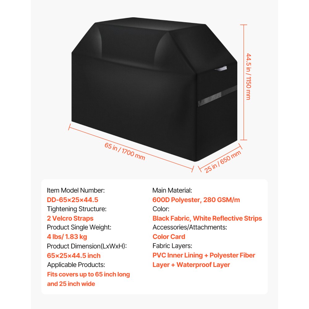 DD-65x25x44.5 - Waterproof Heavy Duty Grill Cover with Windproof Features