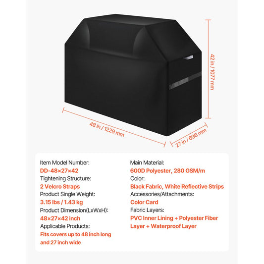DD-48x27x42 - Heavy Duty Waterproof Grill Cover with Windproof Features