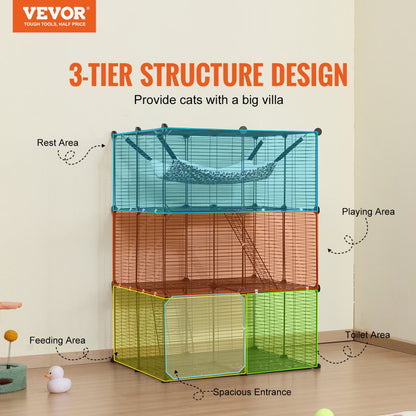 LS0262 - 28"x28"x41" 3-Tier Metal Cat Cage with Hammock and Ramp