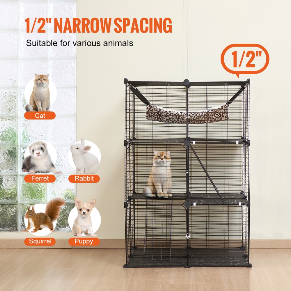LS0262 - 28"x28"x41" 3-Tier Metal Cat Cage with Hammock and Ramp