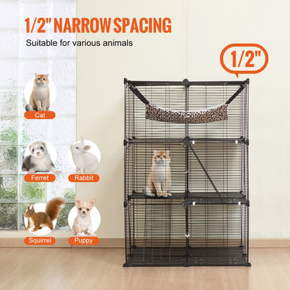 LS0262 - 28"x28"x41" 3-Tier Metal Cat Cage with Hammock and Ramp