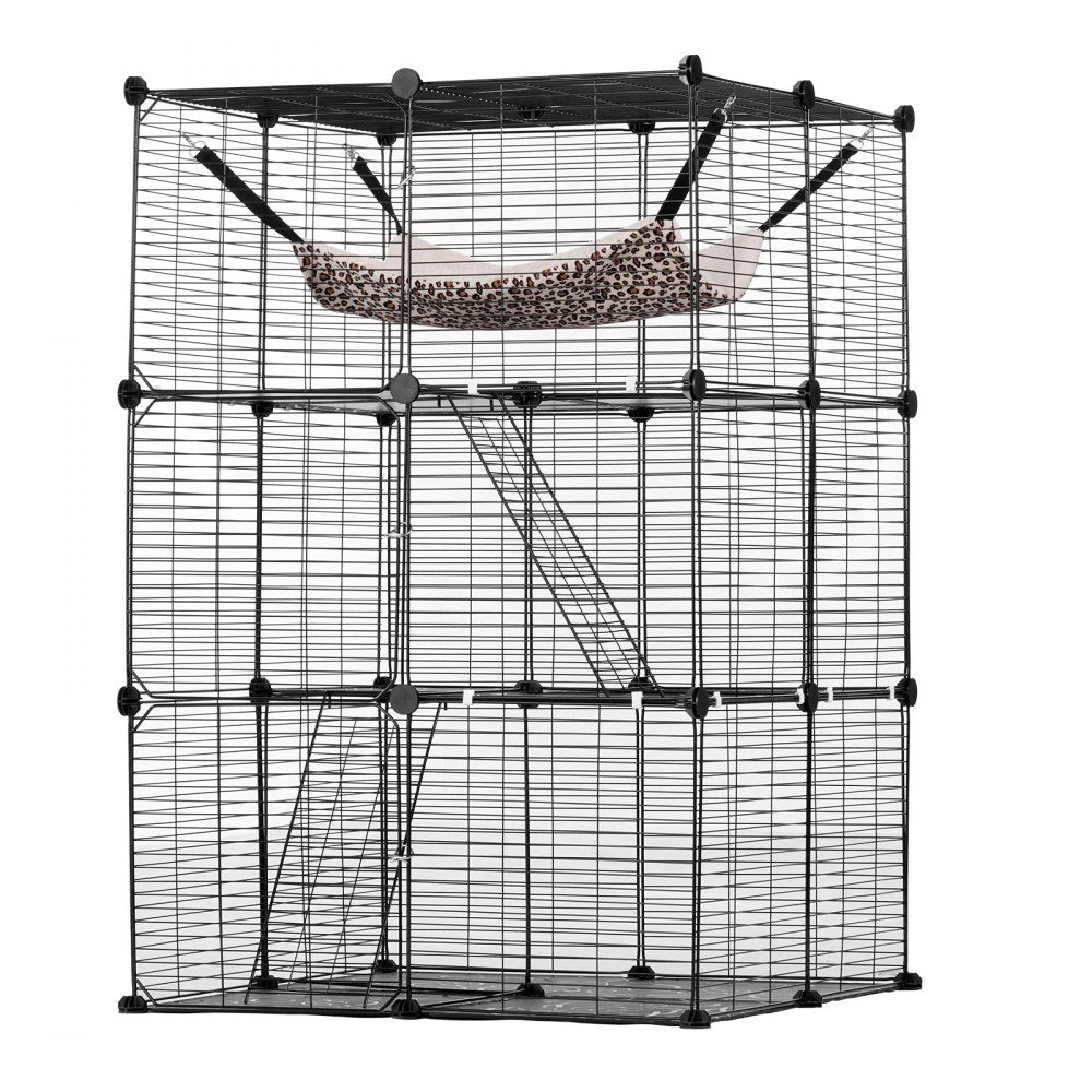 LS0262 - 28"x28"x41" 3-Tier Metal Cat Cage with Hammock and Ramp