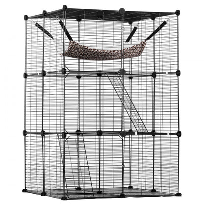 LS0262 - 28"x28"x41" 3-Tier Metal Cat Cage with Hammock and Ramp