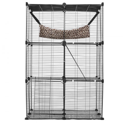 LS0262 - 28"x28"x41" 3-Tier Metal Cat Cage with Hammock and Ramp