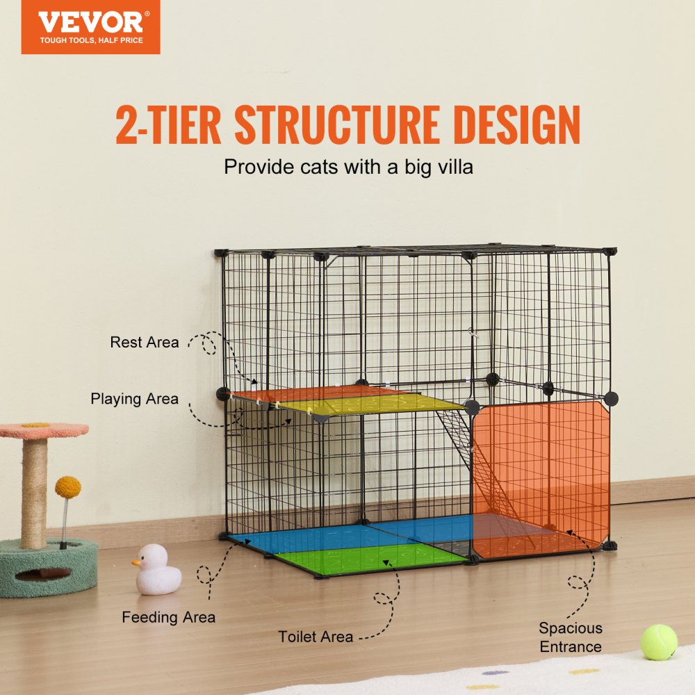 LS0261 - 28" 2-Tier Metal Cat Cage with Ladder for Play & Resting