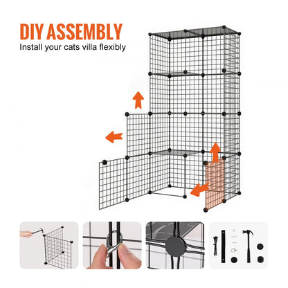 LS0261 - 28" 2-Tier Metal Cat Cage with Ladder for Play & Resting