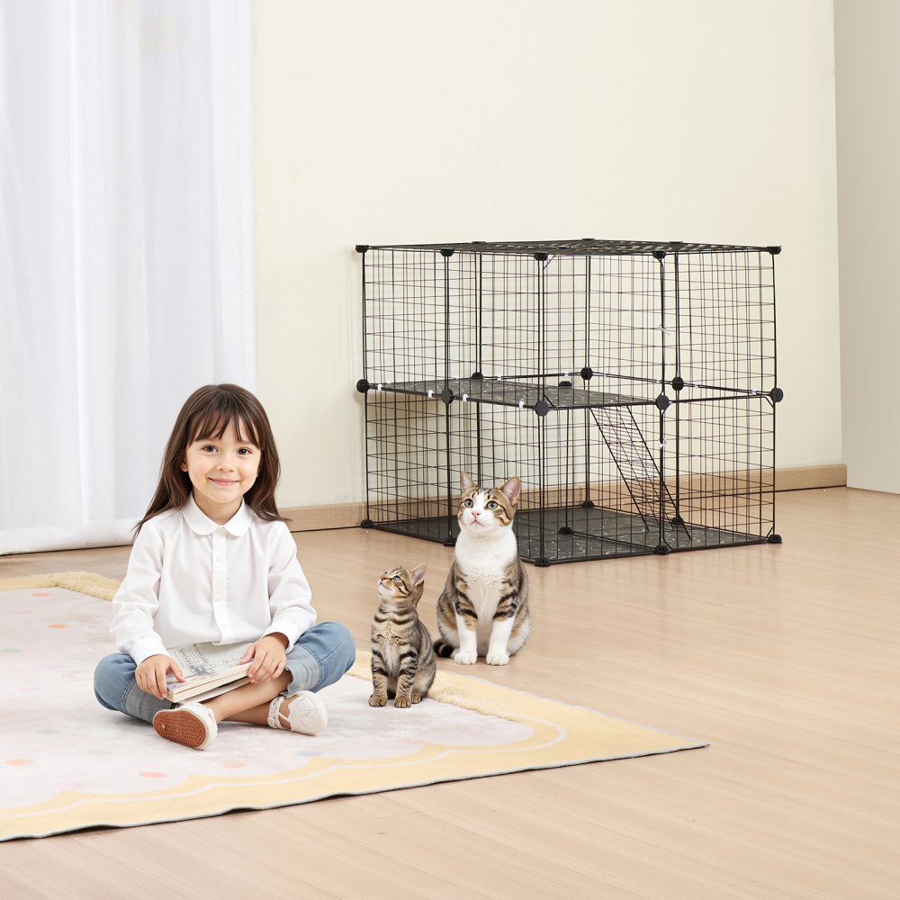 LS0261 - 28" 2-Tier Metal Cat Cage with Ladder for Play & Resting