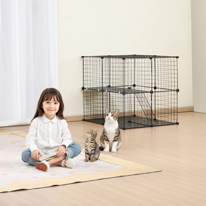 LS0261 - 28" 2-Tier Metal Cat Cage with Ladder for Play & Resting