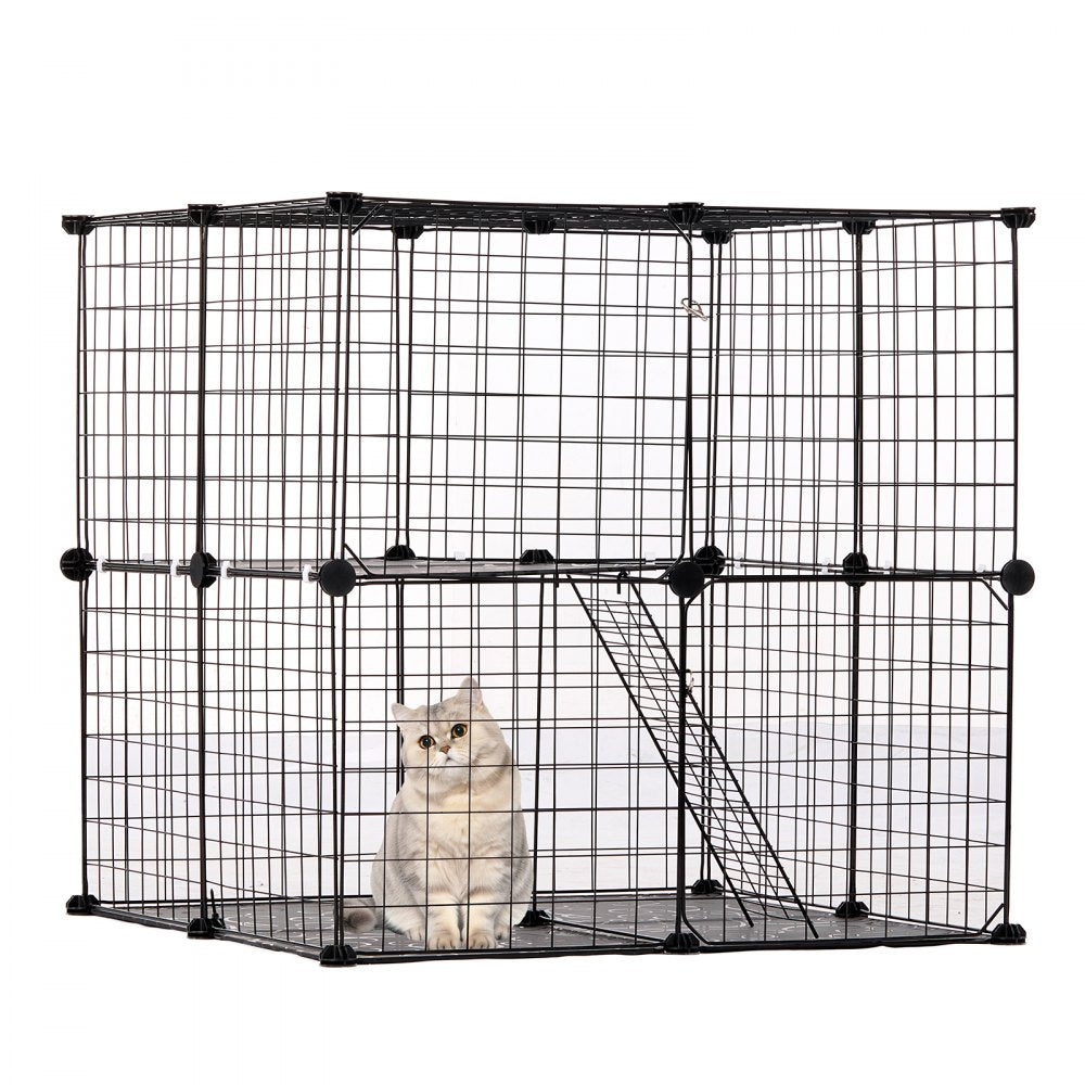LS0261 - 28" 2-Tier Metal Cat Cage with Ladder for Play & Resting
